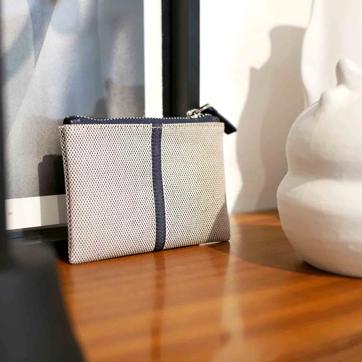 Erba Zip Card Case Pouch Cotton Tweed and Leather