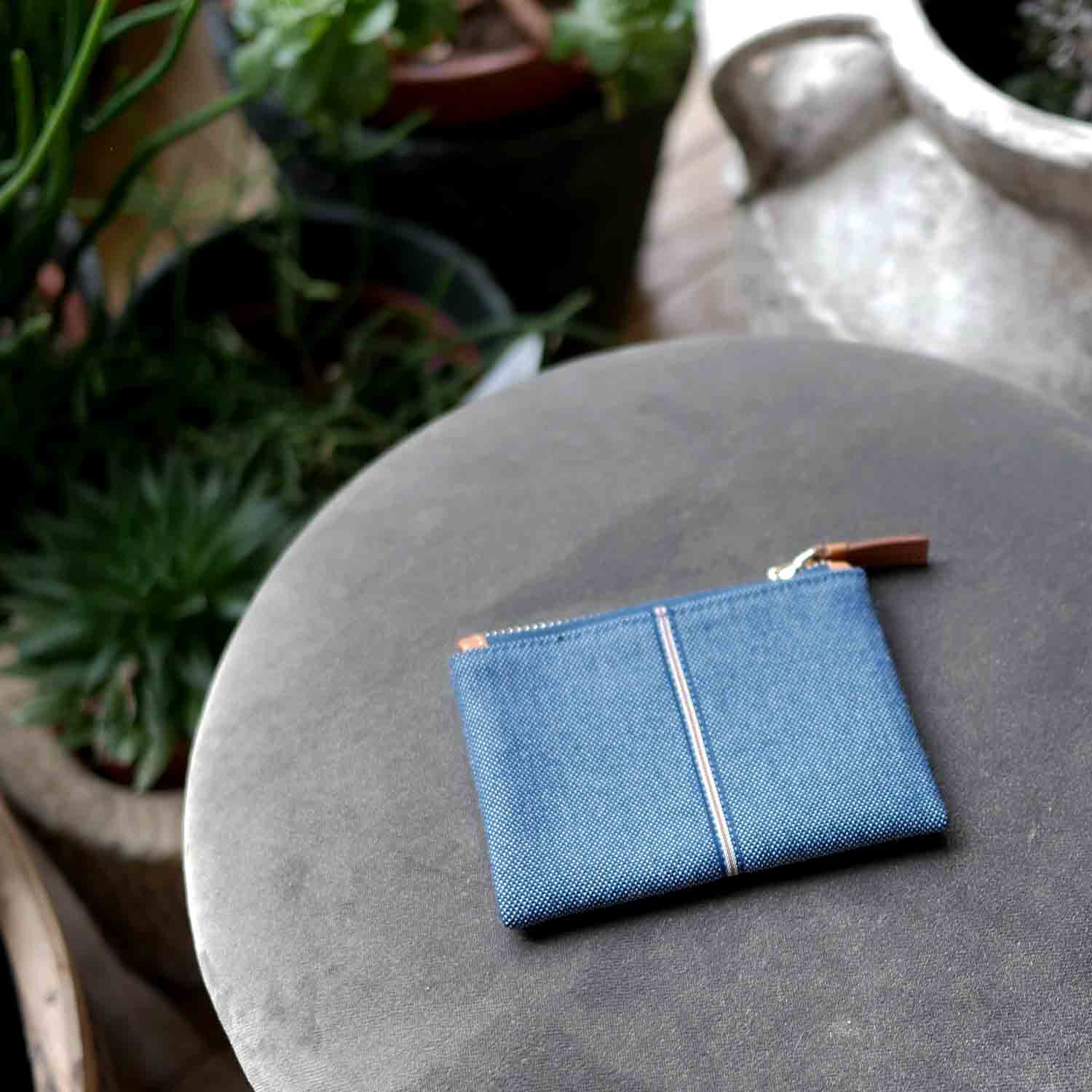 Erba Zip Card Case Pouch Denim and Leather