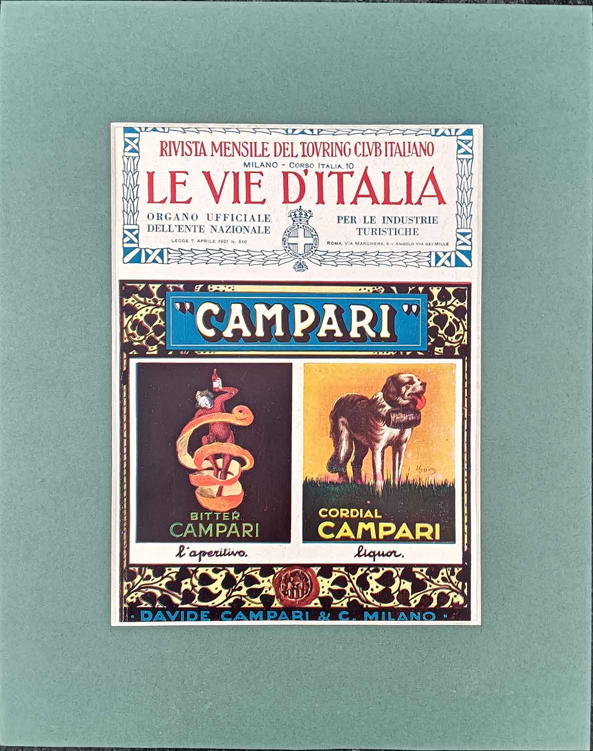 CAMPARI BITTER CORDIAL TOURING CLUB D’ITALIA VINTAGE POSTER