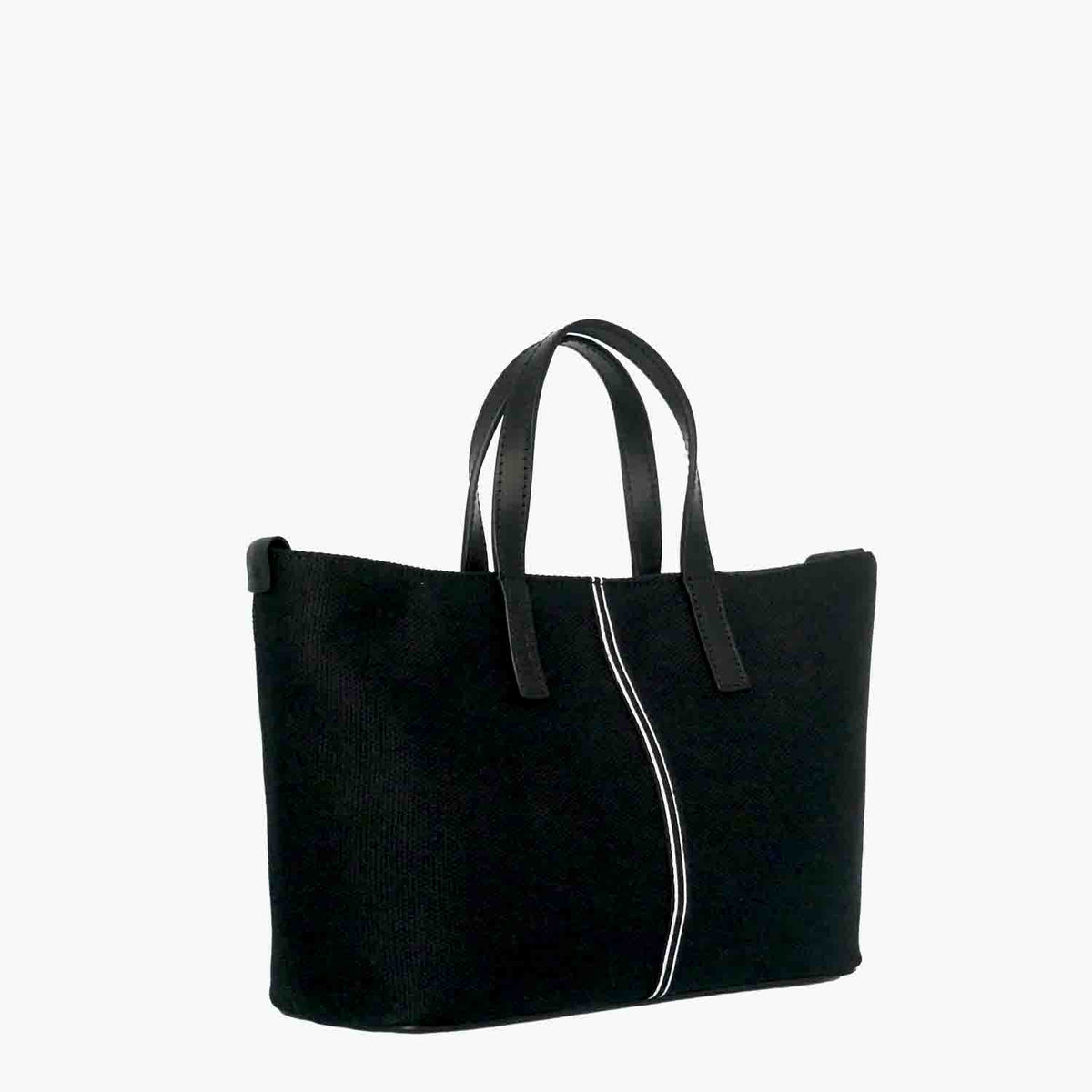 Carlia Shopper Piccola in Cotton Canvas e Pelle