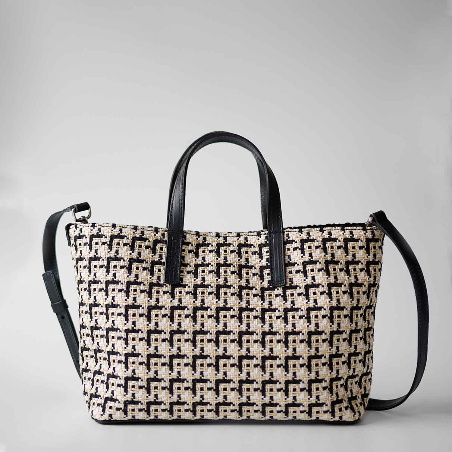 Tote Piccola Carlia in Tweed Geometrico e Pelle