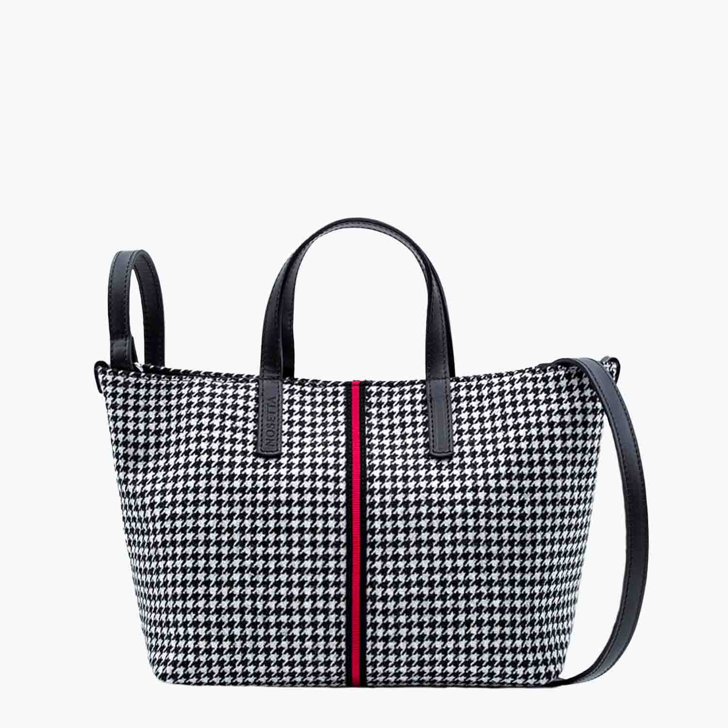 Carlia Small Tote Wool Houndstooth and Leather