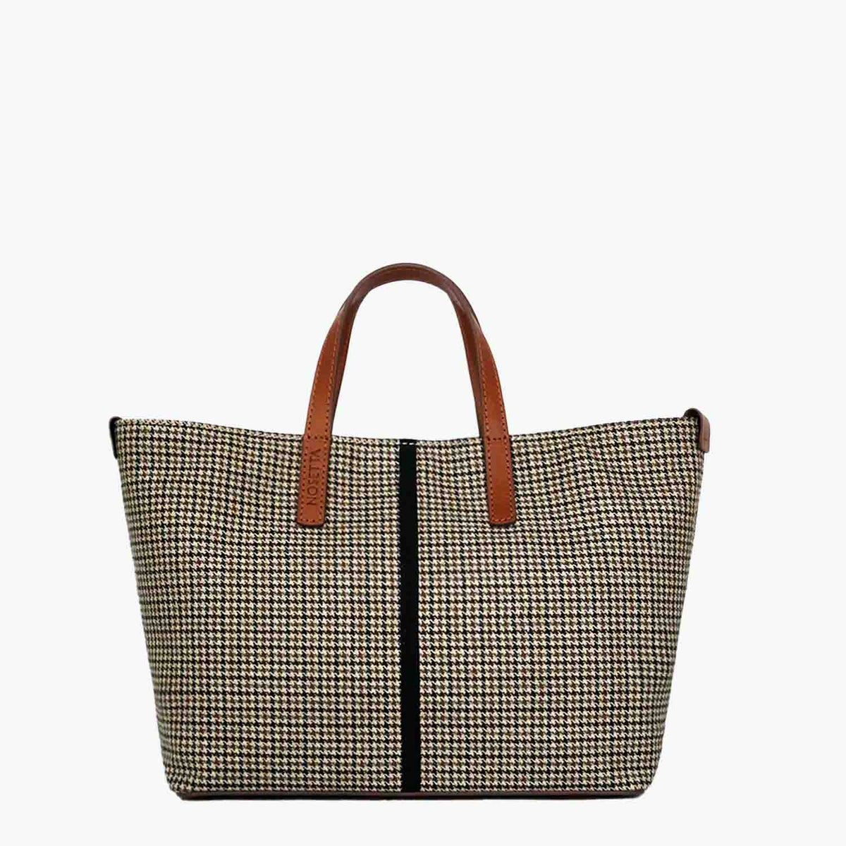 Carlia Small Tote Wool Houndstooth and Leather