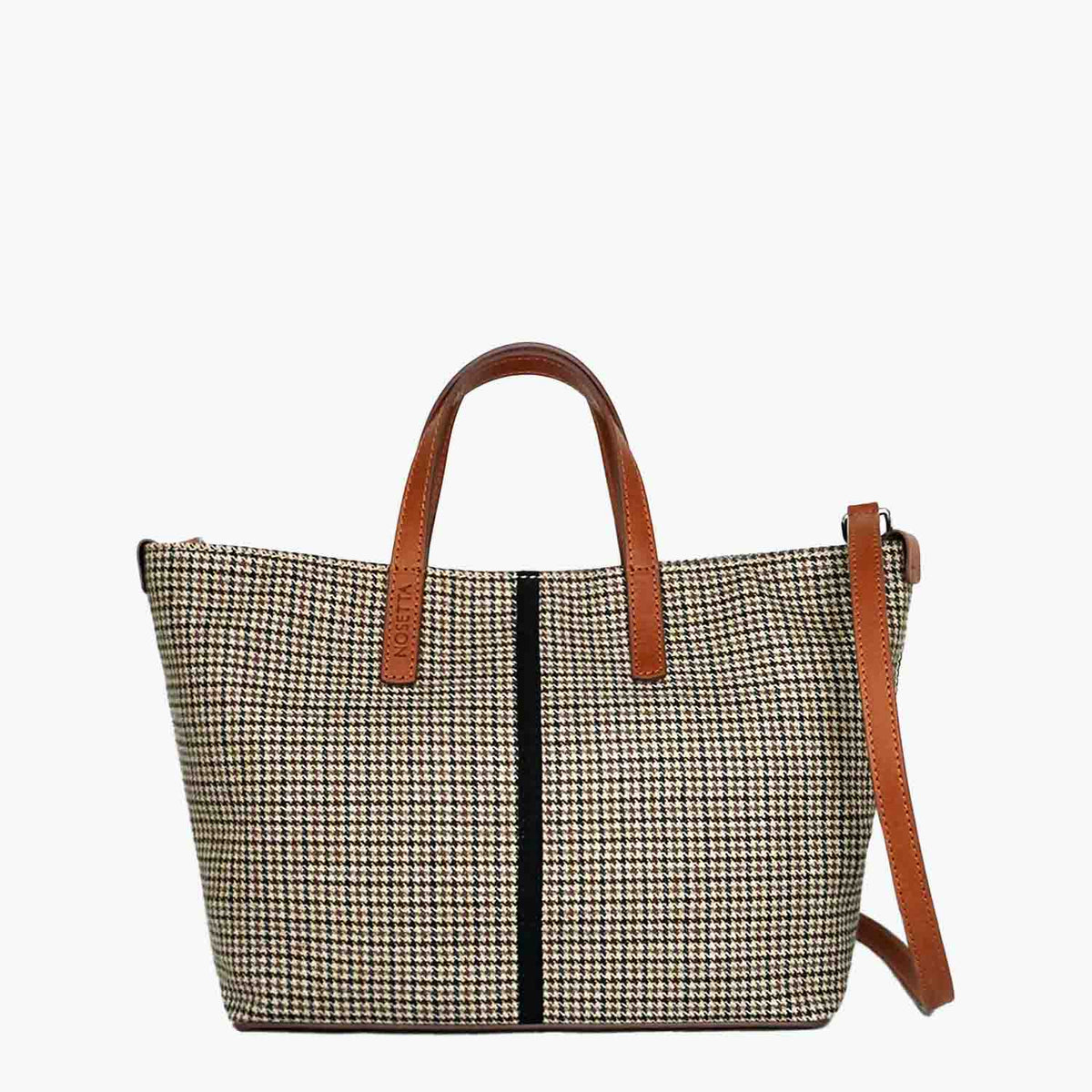 Carlia Small Tote Wool Houndstooth and Leather