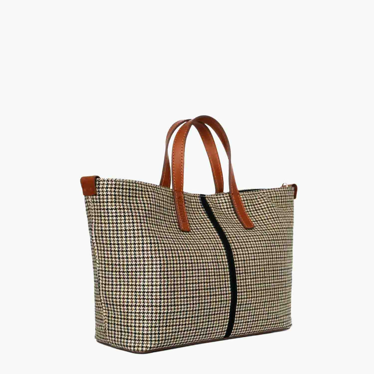Carlia Small Tote Wool Houndstooth and Leather