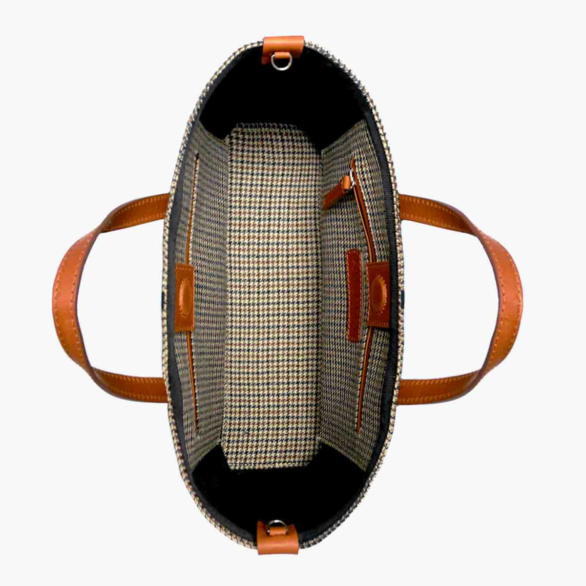 Carlia Small Tote Wool Houndstooth and Leather