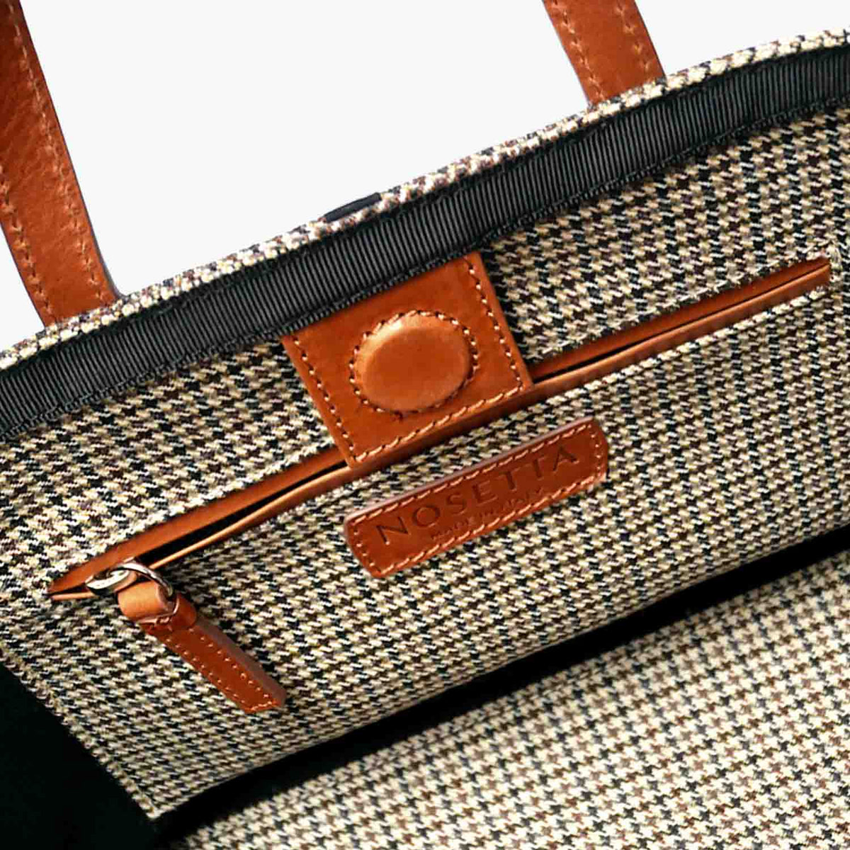 Carlia Small Tote Wool Houndstooth and Leather