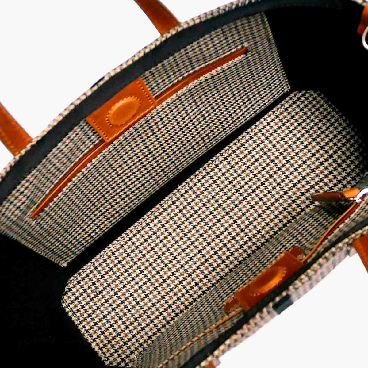 Carlia Small Tote Wool Houndstooth and Leather