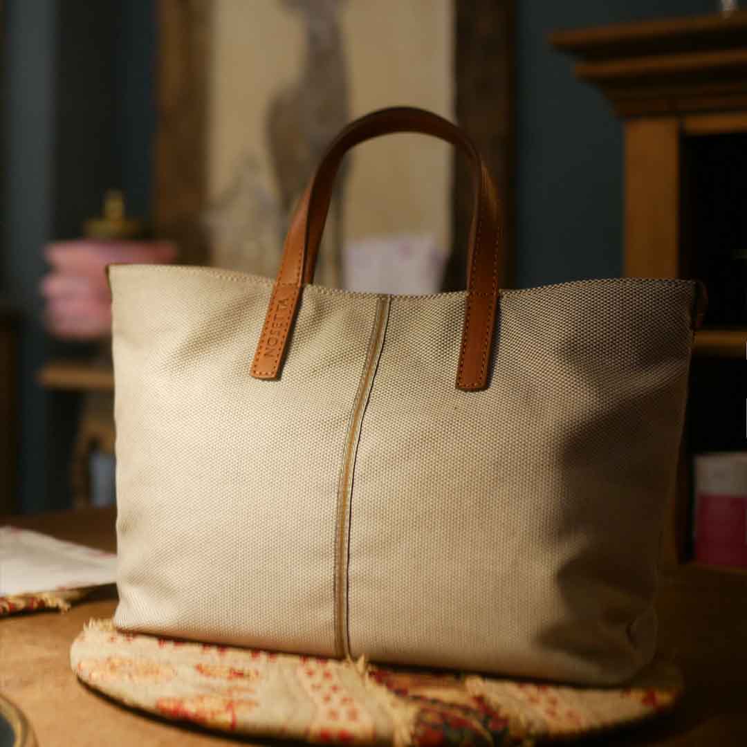 Carlia Small Tote Cotton Tweed and Leather