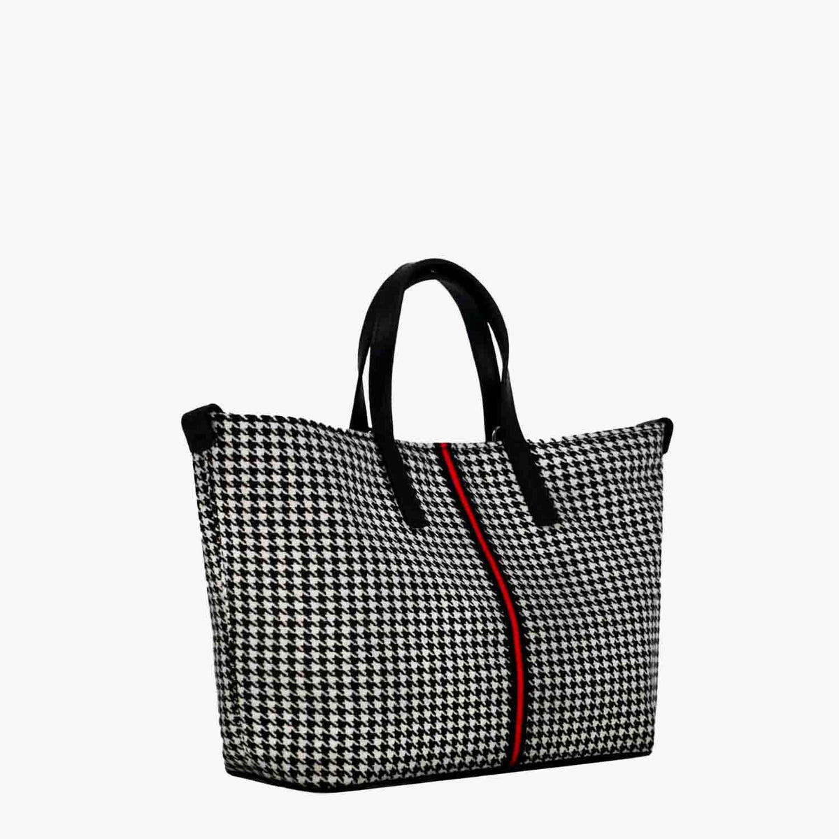 Carlia Small Tote Wool Houndstooth and Leather