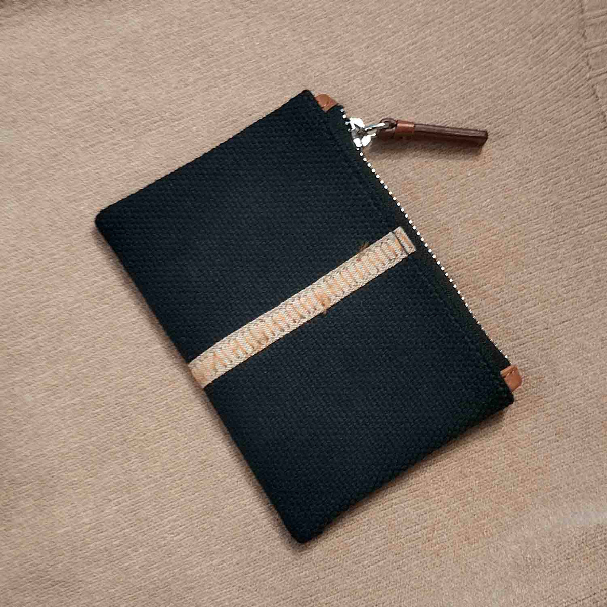 Erba Zip Card Case Pouch Cotton Canvas and Leather