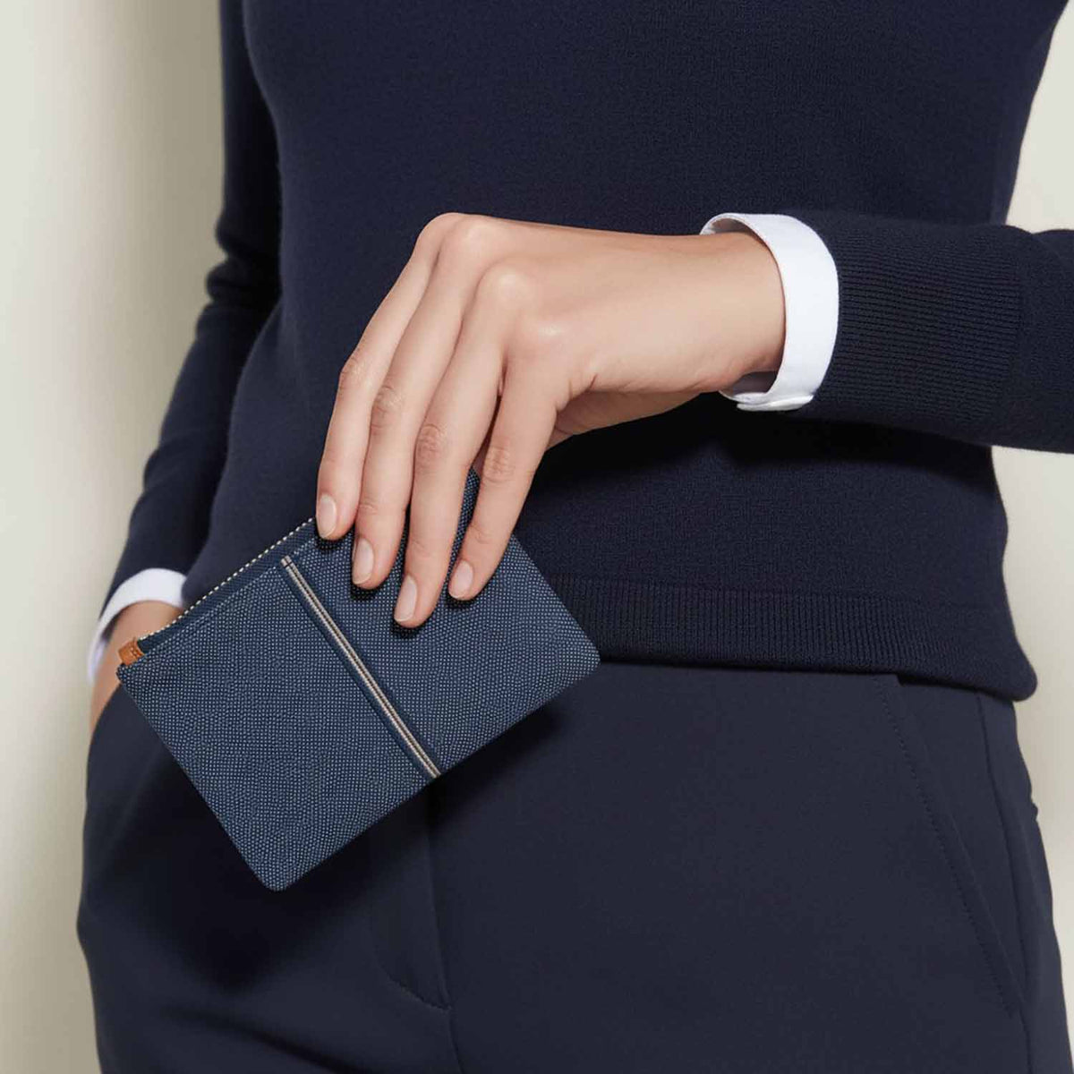 Erba Zip Card Case Pouch Denim and Leather