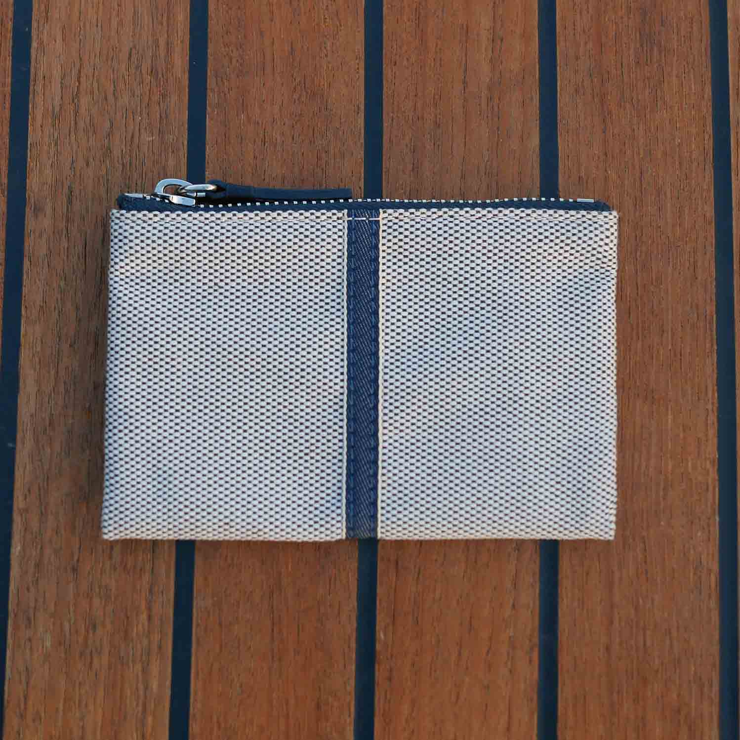 Erba Zip Card Case Pouch Cotton Tweed and Leather
