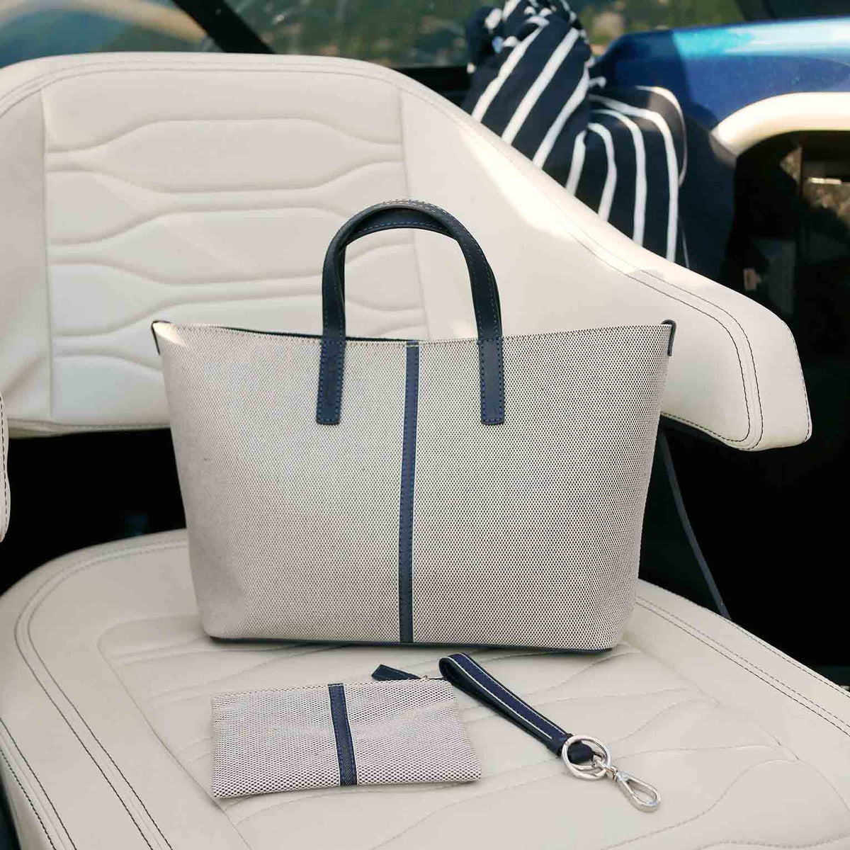 Erba Borsellino Portacarte con zip in Tweed di Cotone e Pelle