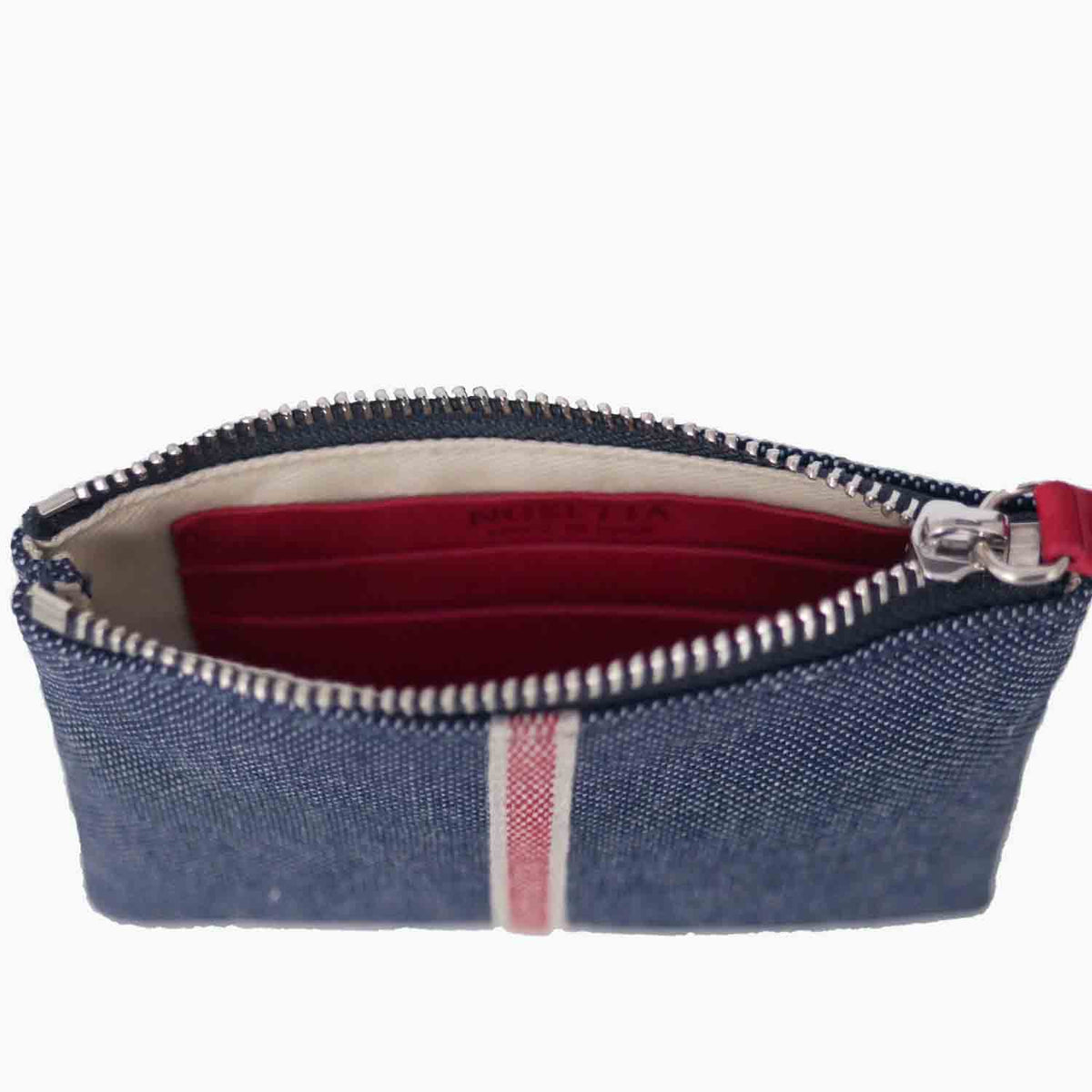 Erba Zip Card Case Pouch Denim and Leather