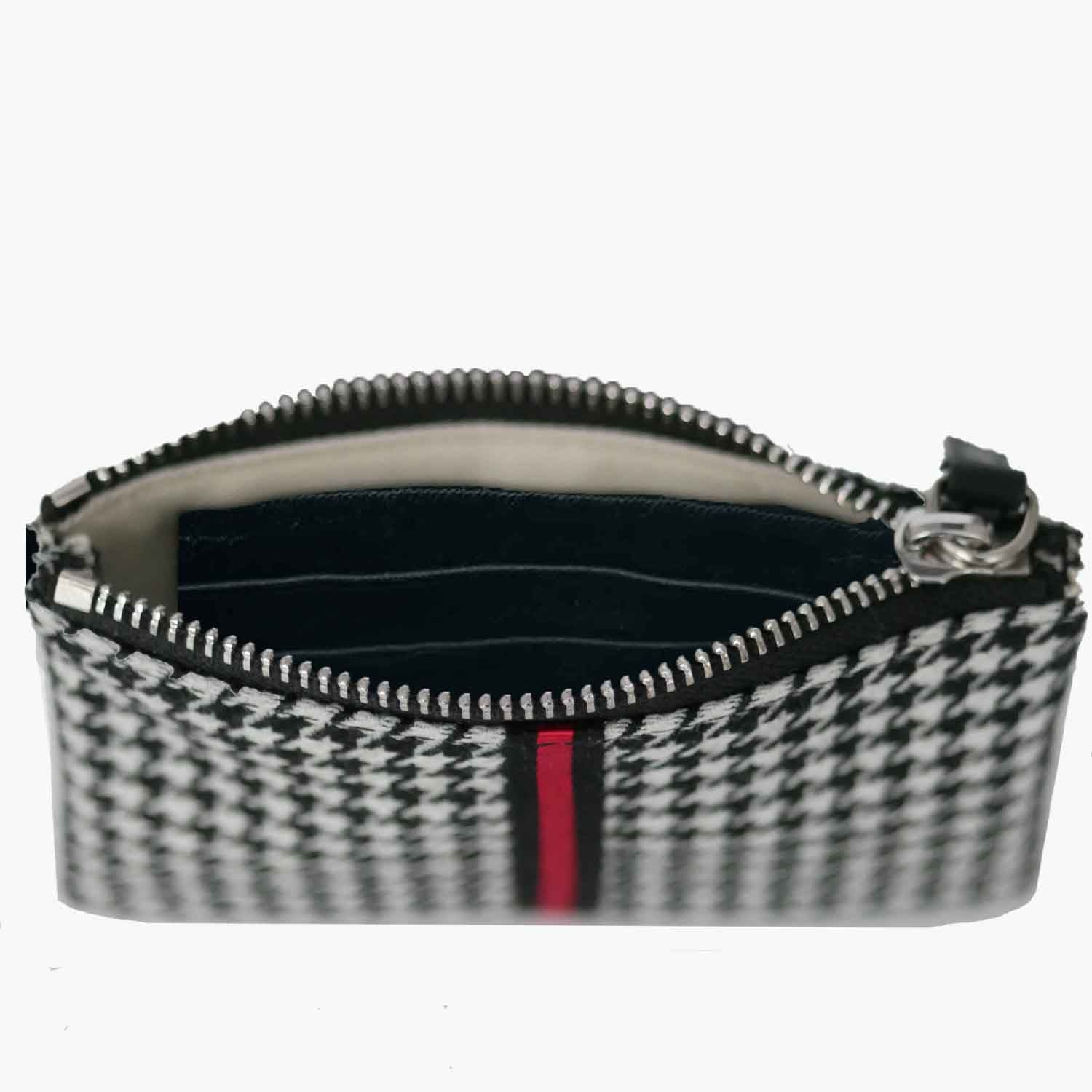 Erba Zip Card Case Pouch Houndstooth Wool and Leather