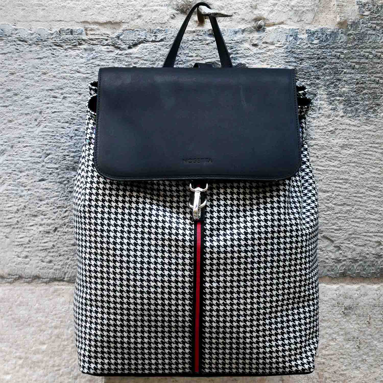 Este Backpack Houndstooth Wool and Leather