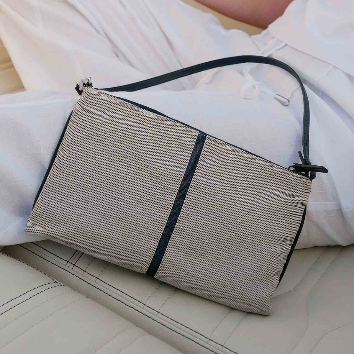 Gallia-LS Clutch Cotton Tweed and Leather