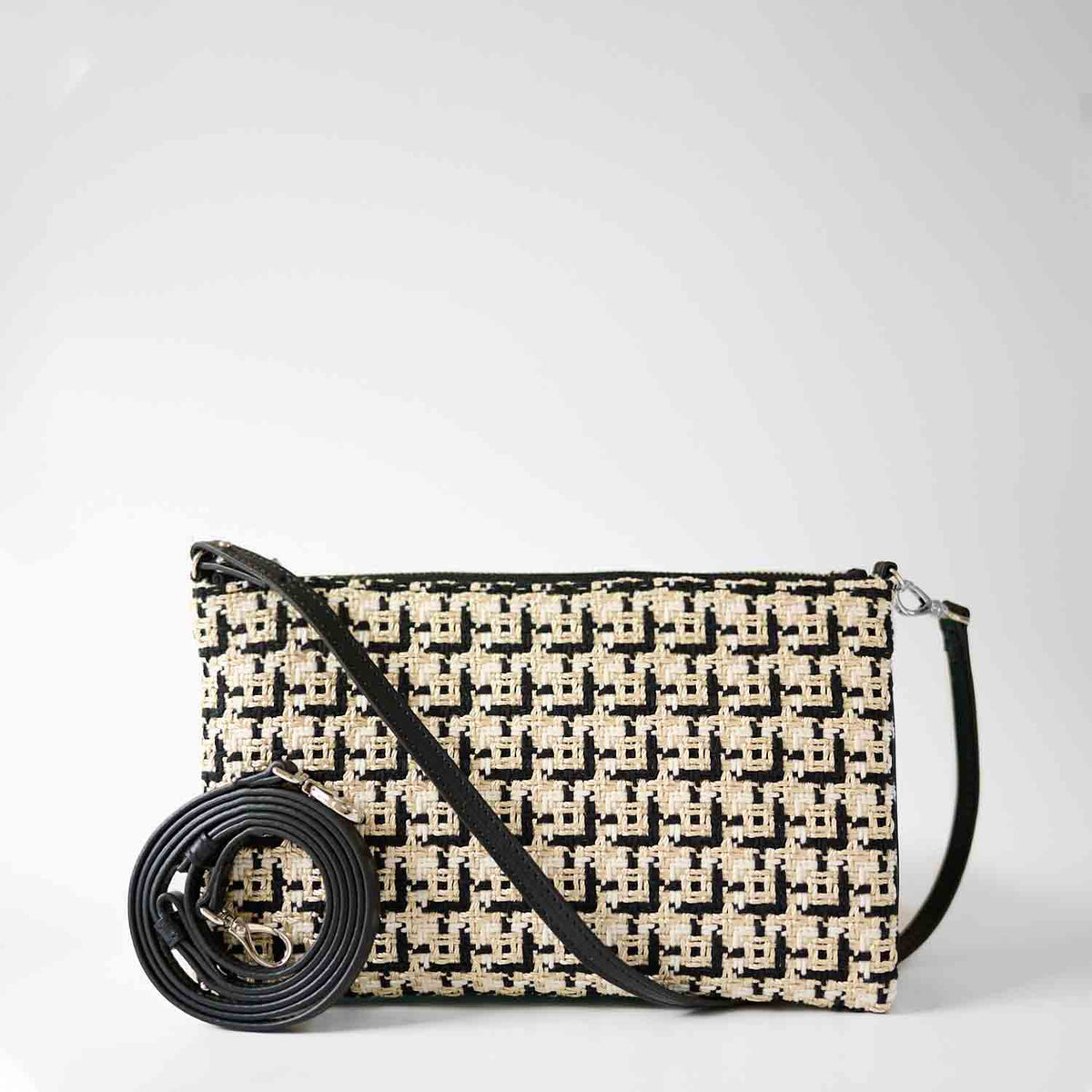 Gallia-LS Clutch Geometric Tweed and Leather