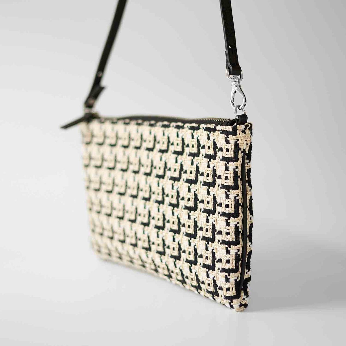 Gallia-LS Clutch Geometric Tweed and Leather