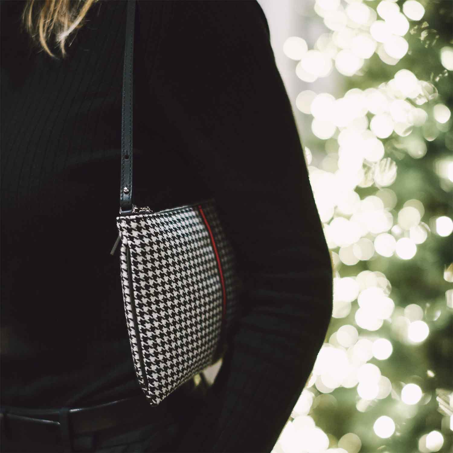 Gallia-S Clutch Wool Houndstooth and Leather