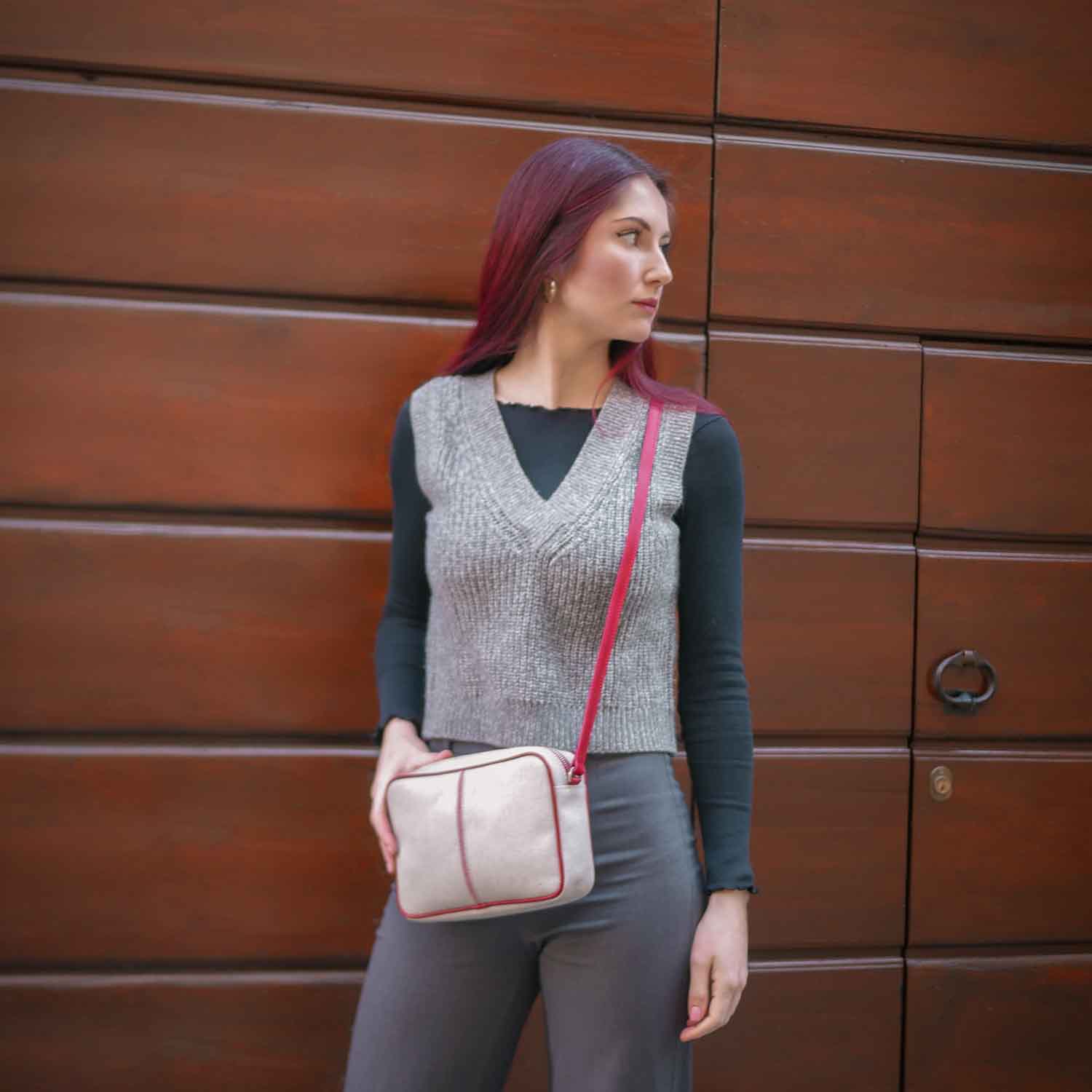 Margherita-L Crossbody Cotton Tweed and Leather