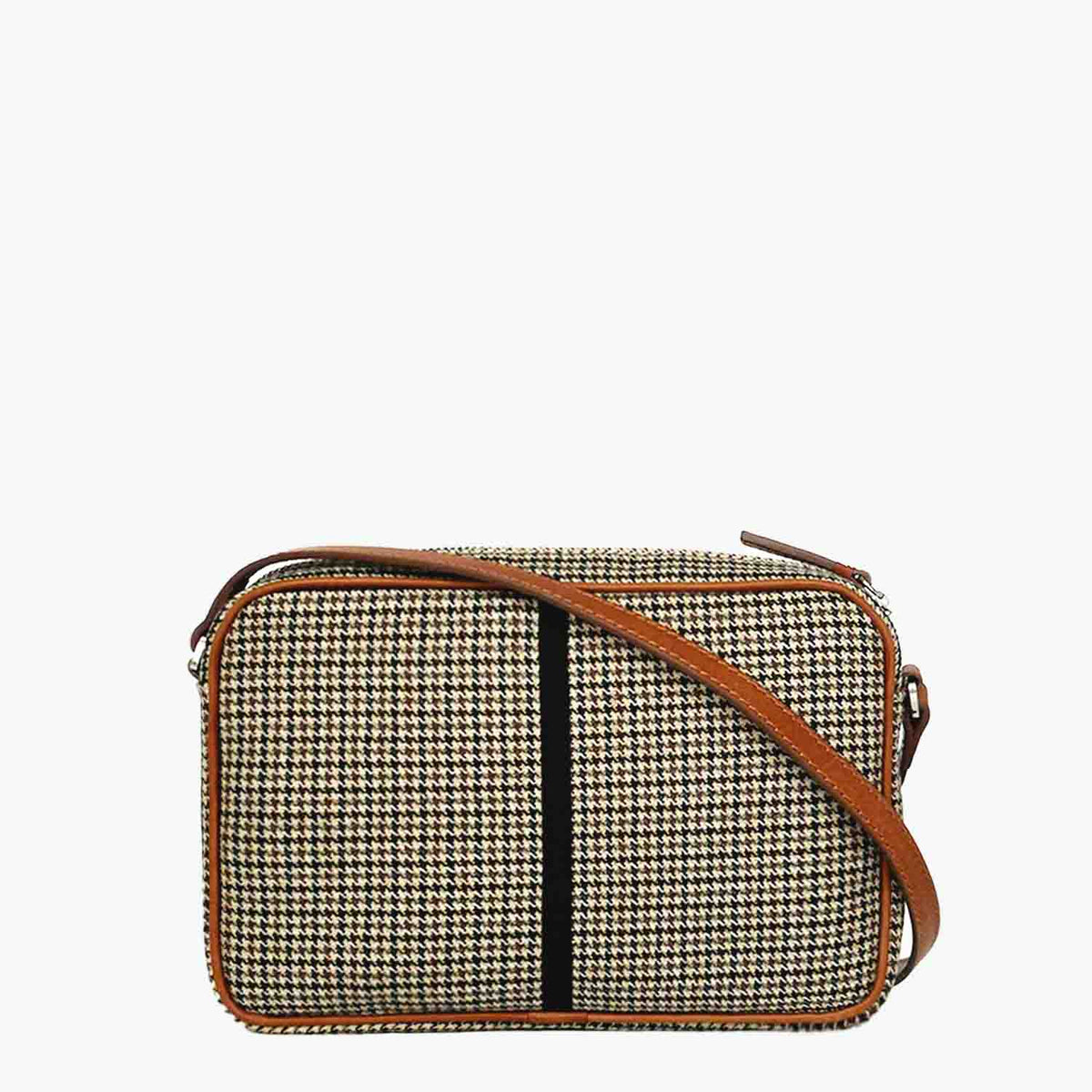 Margherita-L Crossbody Wool Houndstooth and Leather