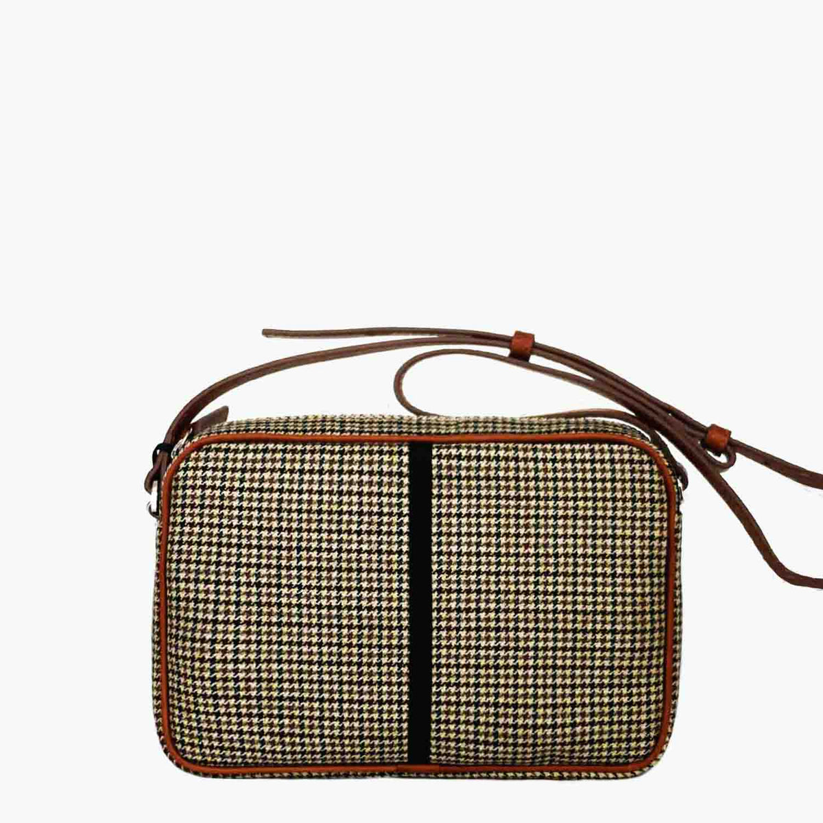 Margherita-L Crossbody Wool Houndstooth and Leather