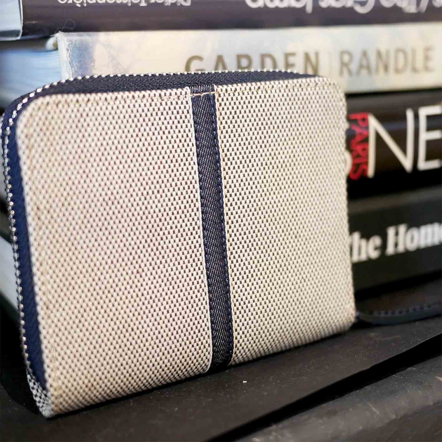 Melzia Zip Around Wallet Cotton Tweed and Leather