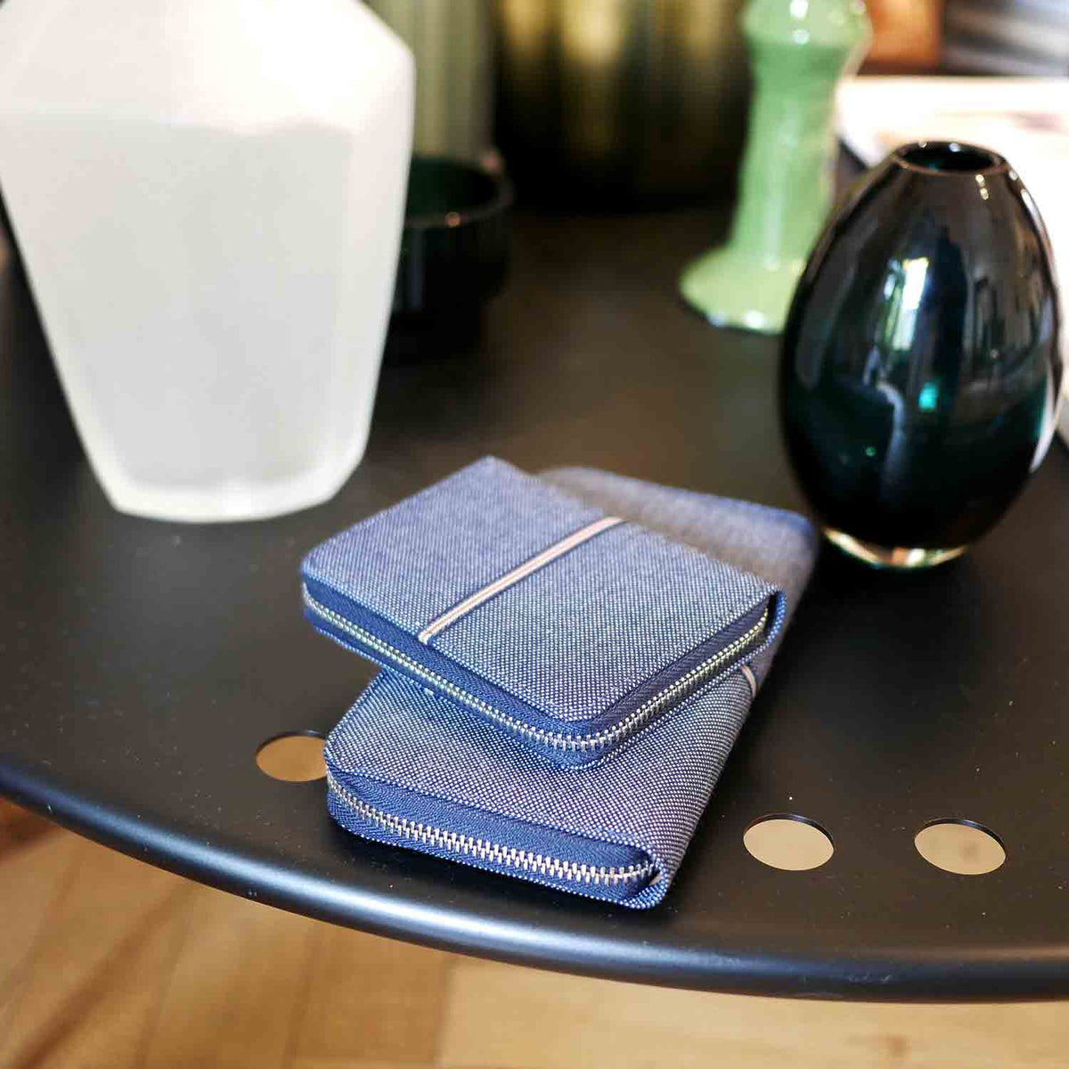 Melzia Zip Around Wallet Denim and Leather