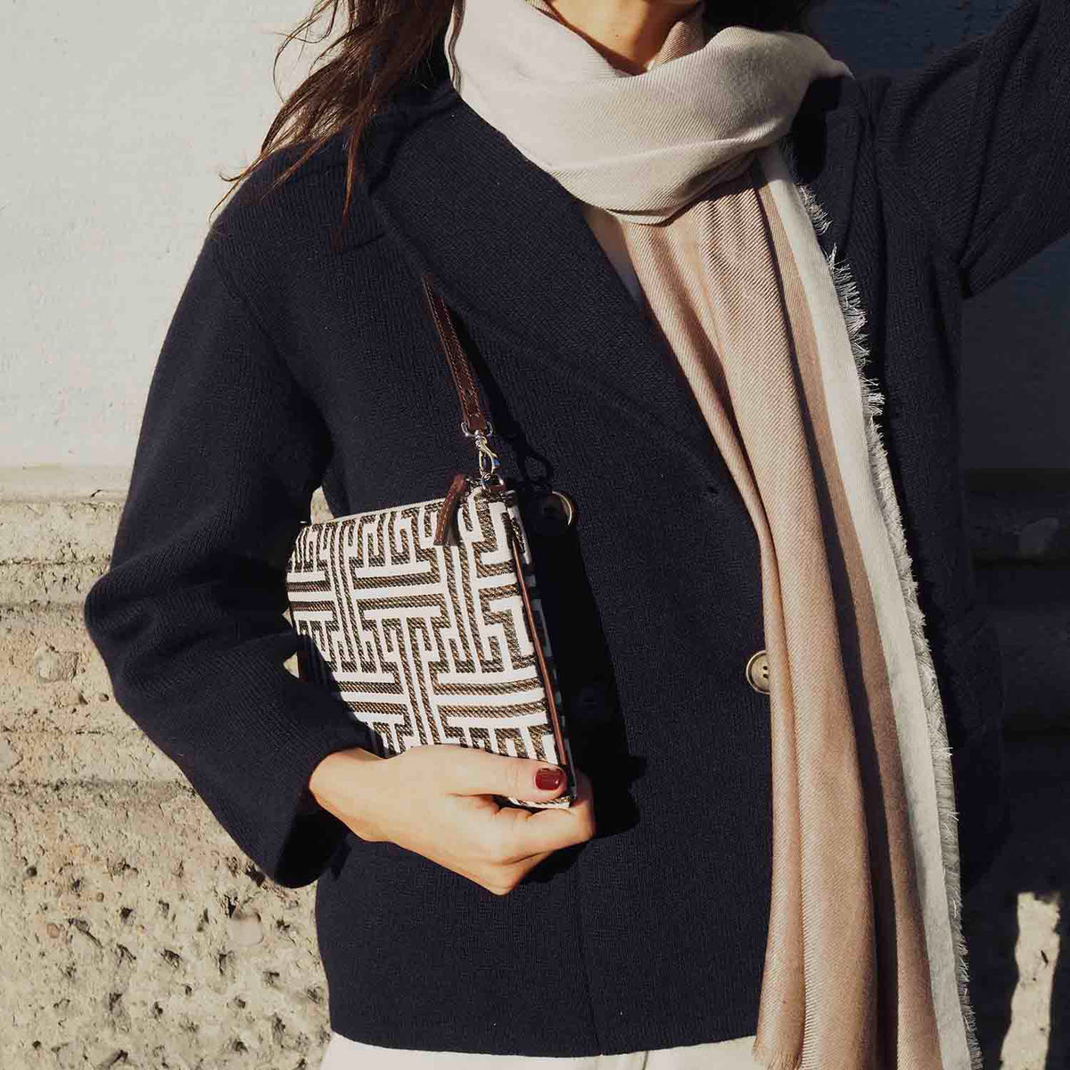 Gallia-S Pochette convertibile in Tweed di Velluto e Pelle