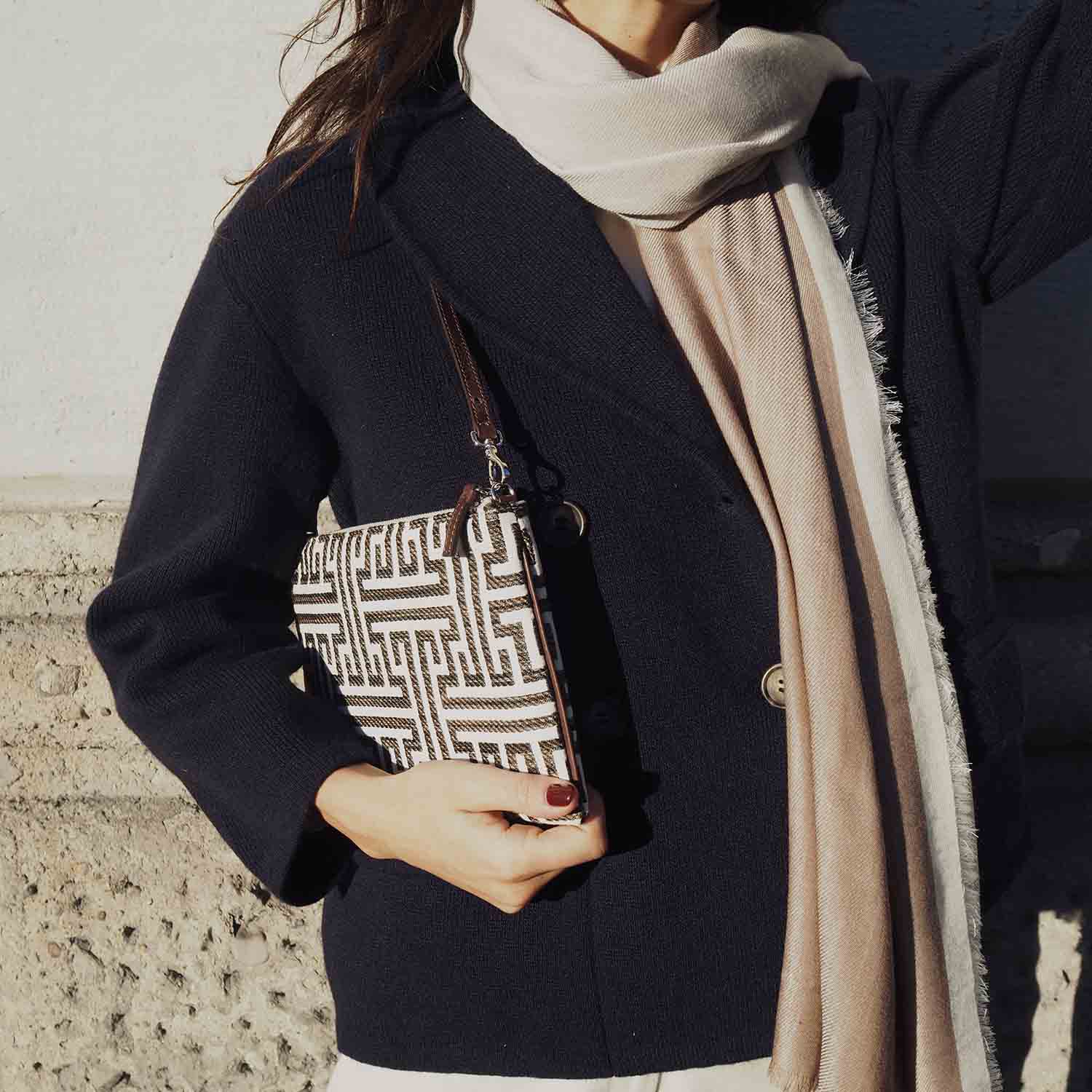 Gallia-S Pochette convertibile in Tweed di Velluto e Pelle