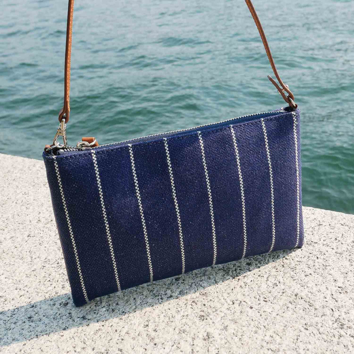 Gallia-LS Clutch Stripe Linen and Leather