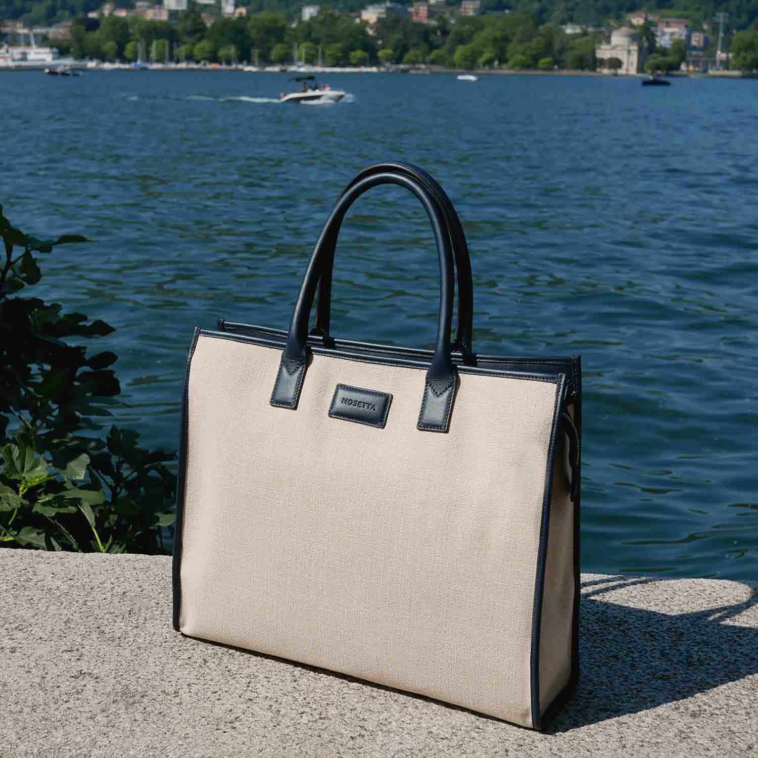 Massima Shopper Media in Canvas e Pelle