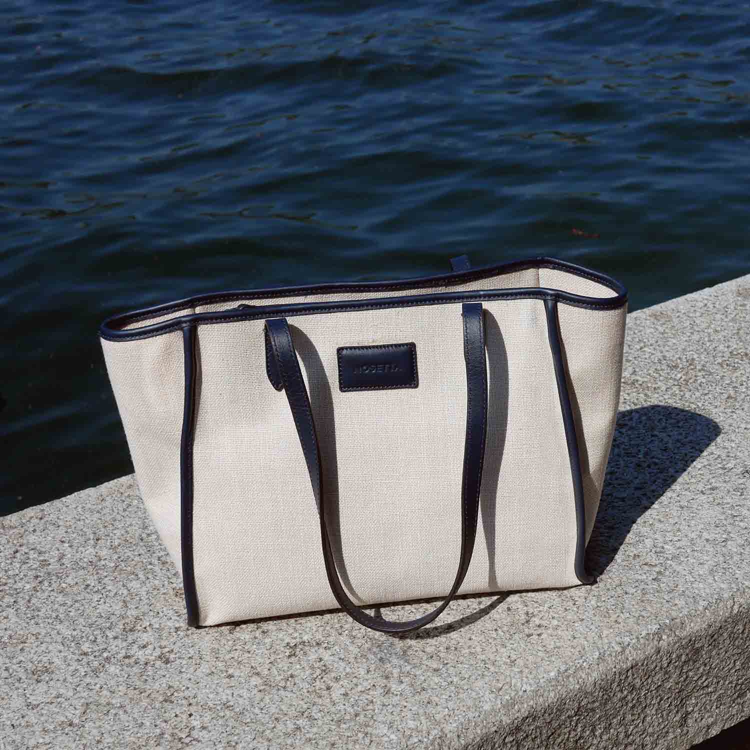 Massimina Shopper Piccola in Canvas di Cotone e Pelle