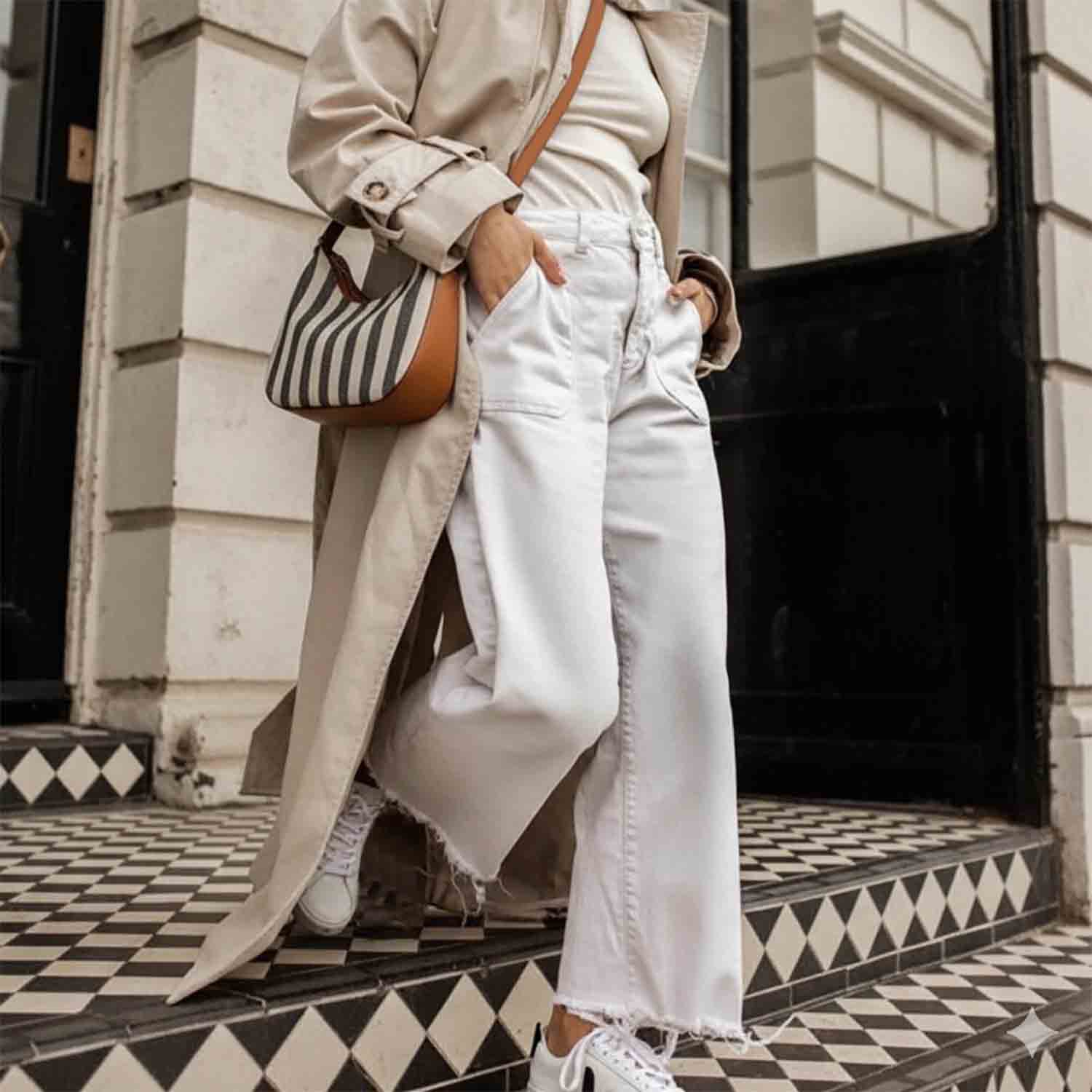 Olmo Hobo Stripe Twill and Leather