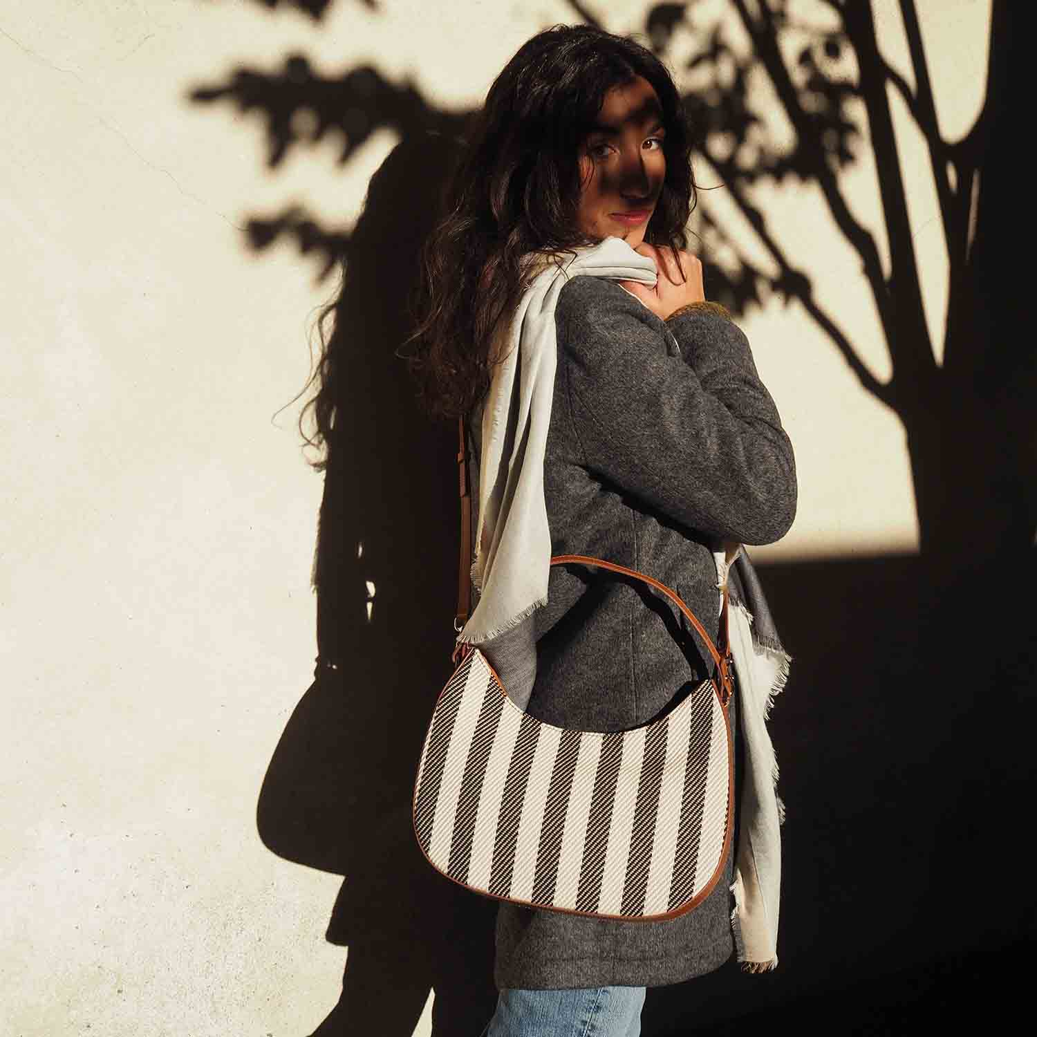 Olmo Hobo Stripe Twill and Leather