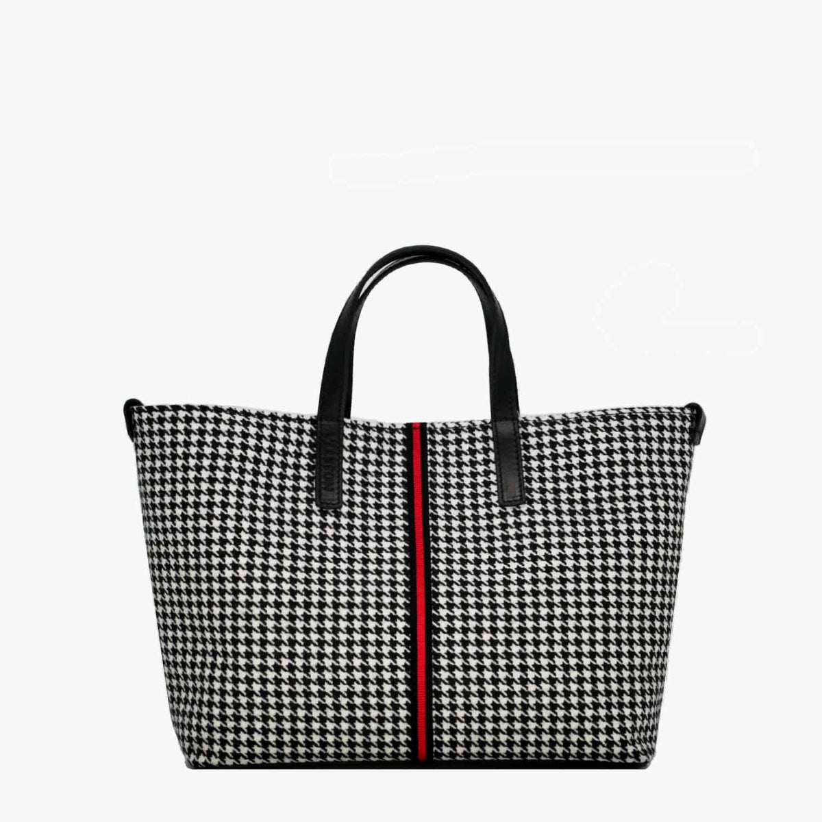Carlia Small Tote Wool Houndstooth and Leather